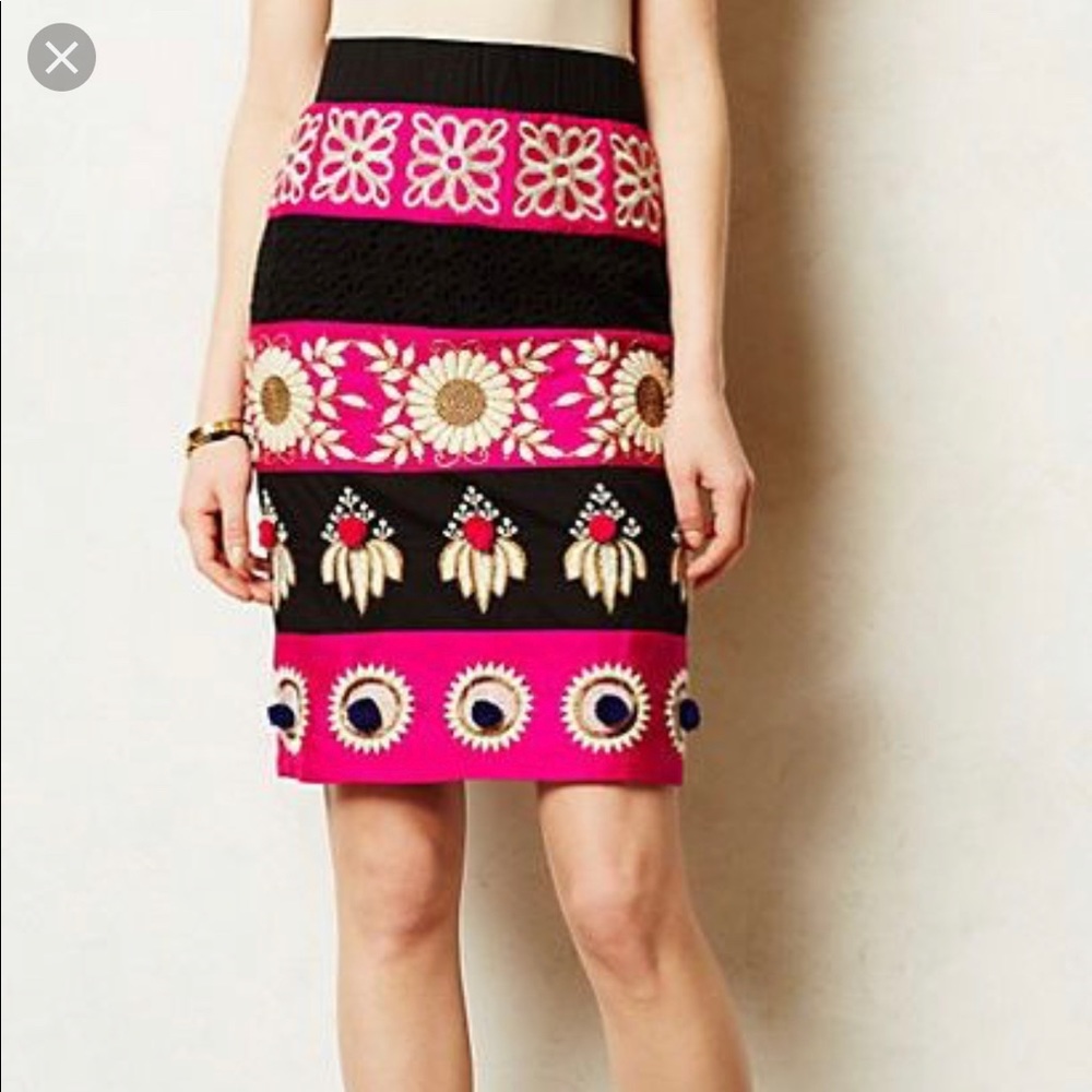 Anthropologie Embroidered Pencil Skirt